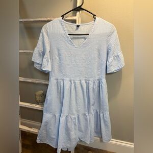 Light Blue Ruffle Sleeve Dress